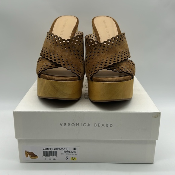 Veronica Beard Gaynor Platform Mules Women’s 9 Brown Suede Laser Cut Wooden Heel - Picture 10 of 10